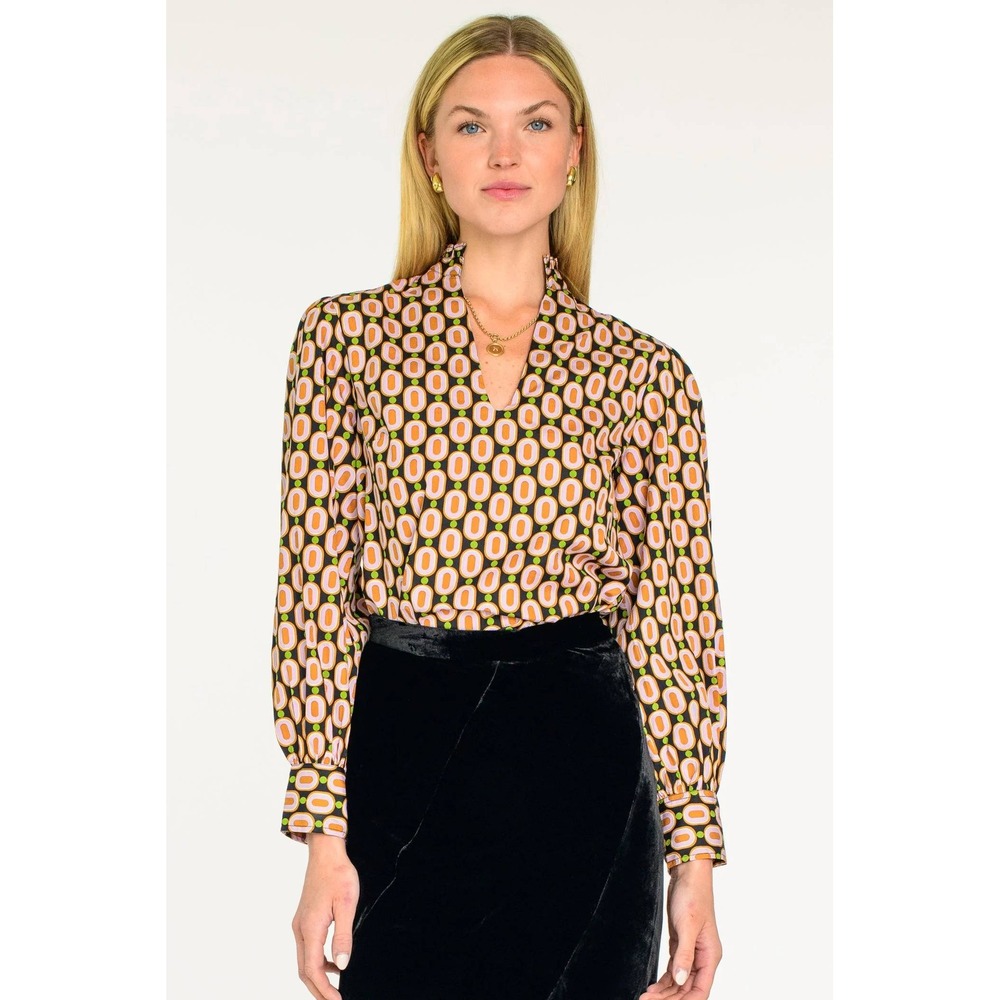 Elizabeth James the Label Chloe Top Mini Link Blouse Long Sleeve Top size large
